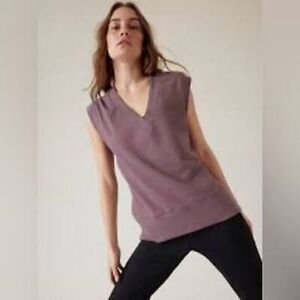 Athleta Retroterry V-Neck Sleeveless Sweatshirt Damask Mauve Pullover Size L
